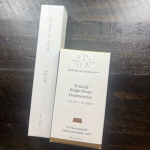 Drunk Elephant B-Goldi Bright Drops and primally pure lip oil